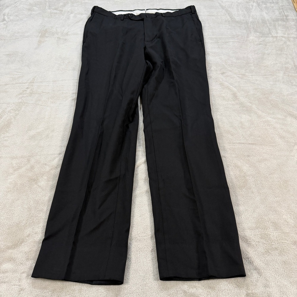 Ermenegildo Zegna Mens 34x32 Multiseason Black Wool Dress Pants Flat Front Flex